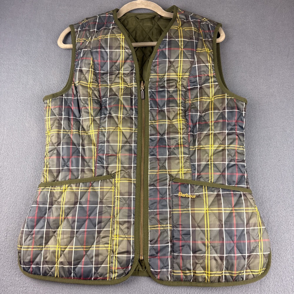 Barbour Tartan Betty Vest Women's 10 Green Quilted Zip Up LOU0327 TN11 Gilet